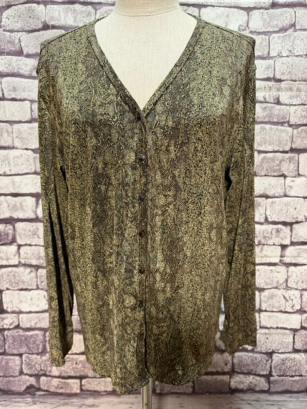 Chico's Design Brown & Gold Long Sleeve Button Down Blouse Size XL